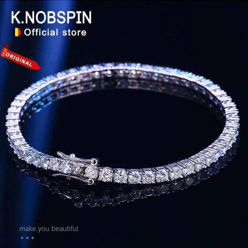 Knobspin 3mm 4mm Moissanite Tennis Bracelet Full Diamond GRA 925 Silver Plated 18k Wedding Party Jewelry Bracelets for Women Man image