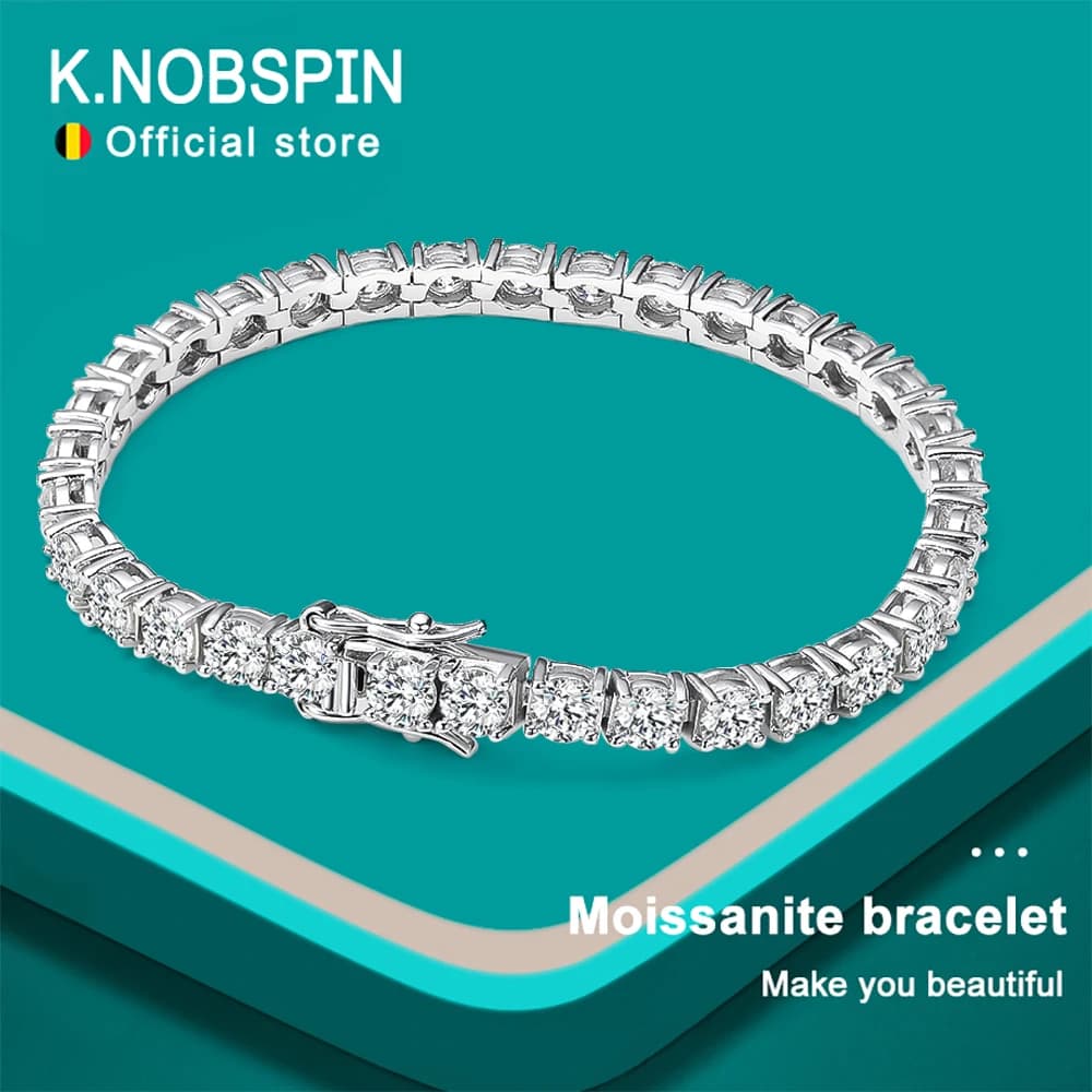 KNOBSPIN D VVS1 Moissanite Tennis Bracelet Original s925 Sterling Silver Plated 18k White Gold with GRA Bracelets for Women Man image